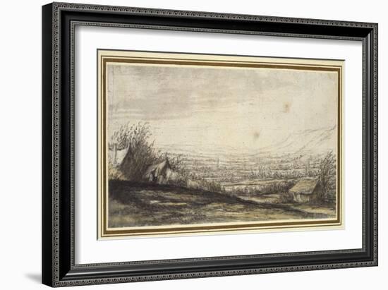 Extensive Landscape with Cottage and Cattle (Black Chalk, Grey and Yellow Wash)-Aelbert Cuyp-Framed Giclee Print