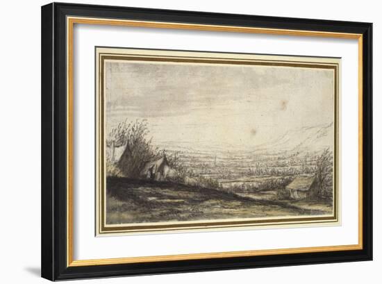 Extensive Landscape with Cottage and Cattle (Black Chalk, Grey and Yellow Wash)-Aelbert Cuyp-Framed Giclee Print