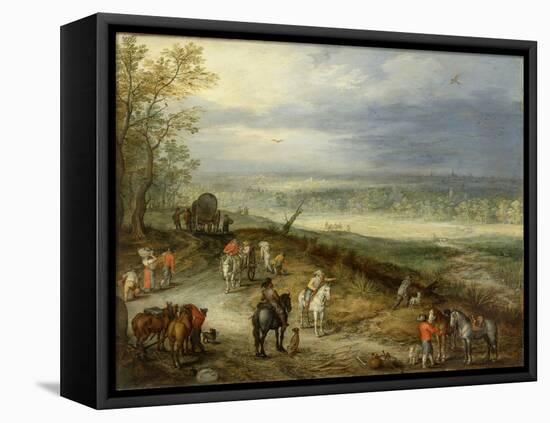 Extensive Landscape with Travellers on a Country Road, C.1608-10-Jan Brueghel the Elder-Framed Premier Image Canvas