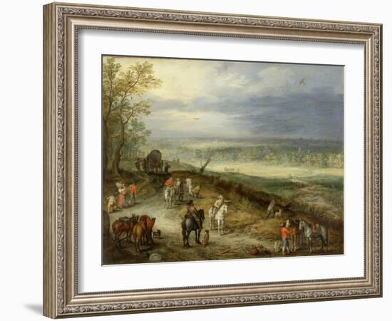 Extensive Landscape with Travellers on a Country Road, C.1608-10-Jan Brueghel the Elder-Framed Giclee Print