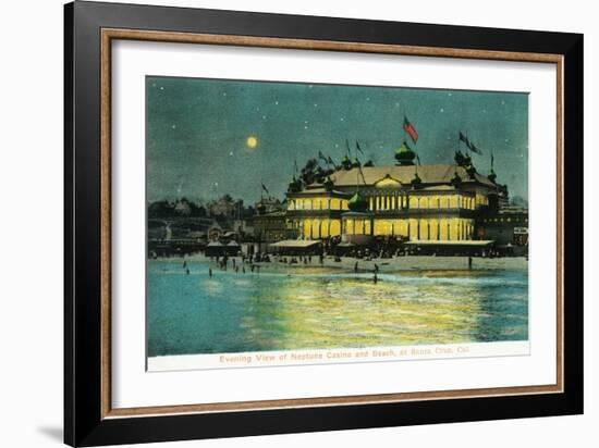 Exterior Night View of the Neptune Casino and Beach - Santa Cruz, CA-Lantern Press-Framed Art Print