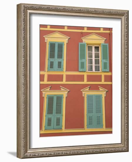 Exterior of a Formal Fa�e with Blue Shutters and Orange Walls, Ajaccio, Corsica, France-Thouvenin Guy-Framed Photographic Print