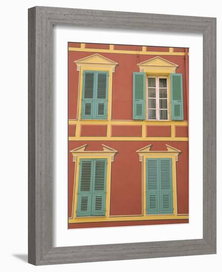 Exterior of a Formal Fa�e with Blue Shutters and Orange Walls, Ajaccio, Corsica, France-Thouvenin Guy-Framed Photographic Print