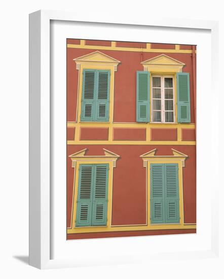 Exterior of a Formal Fa�e with Blue Shutters and Orange Walls, Ajaccio, Corsica, France-Thouvenin Guy-Framed Photographic Print