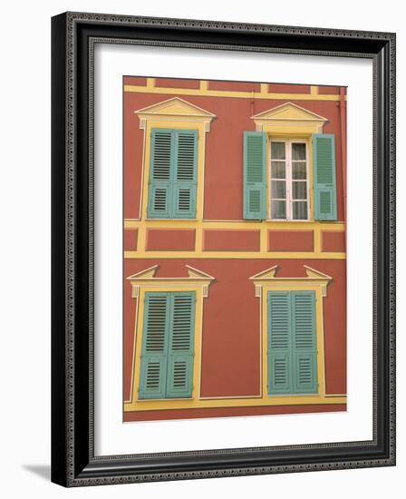 Exterior of a Formal Fa�e with Blue Shutters and Orange Walls, Ajaccio, Corsica, France-Thouvenin Guy-Framed Photographic Print