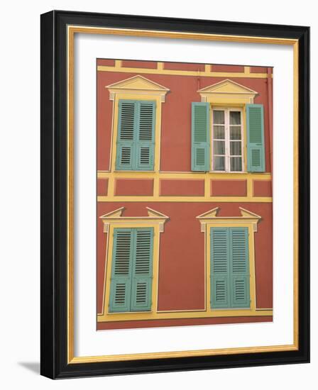 Exterior of a Formal Fa�e with Blue Shutters and Orange Walls, Ajaccio, Corsica, France-Thouvenin Guy-Framed Photographic Print