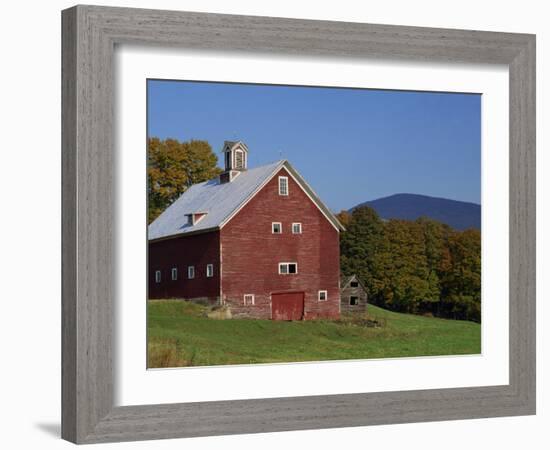 Exterior of a Large Barn, Typical of the Region, on a Farm in Vermont, New England, USA-Fraser Hall-Framed Photographic Print