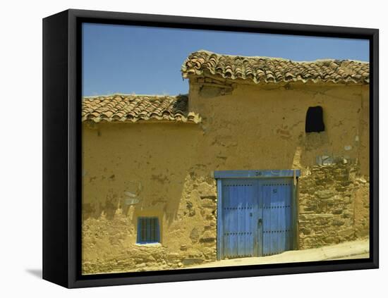 Exterior of an Adobe House with a Tile Roof and Blue Door, Salamanca, Castile Leon, Spain-Michael Busselle-Framed Premier Image Canvas