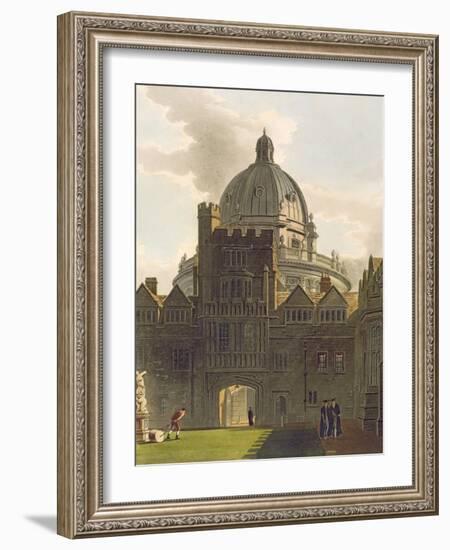 Exterior of Brasenose College and Radcliffe Library, Illustration from the 'History of Oxford'-Augustus Charles Pugin-Framed Giclee Print