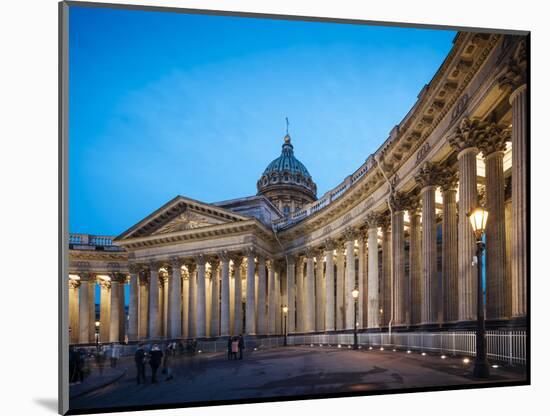 Exterior of Cathedral of Our Lady of Kazan at night, St. Petersburg, Leningrad Oblast, Russia-Ben Pipe-Mounted Photographic Print