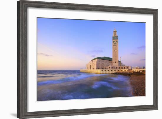 Exterior of Hassan Ll Mosque and Coastline at Dusk, Casablanca, Morocco, North Africa, Africa-Neil Farrin-Framed Photographic Print