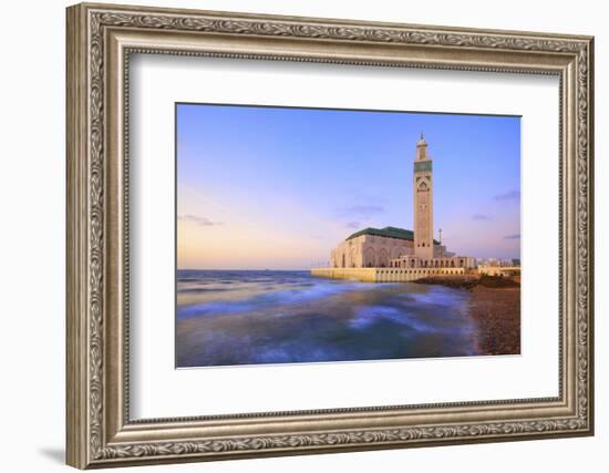 Exterior of Hassan Ll Mosque and Coastline at Dusk, Casablanca, Morocco, North Africa, Africa-Neil Farrin-Framed Photographic Print