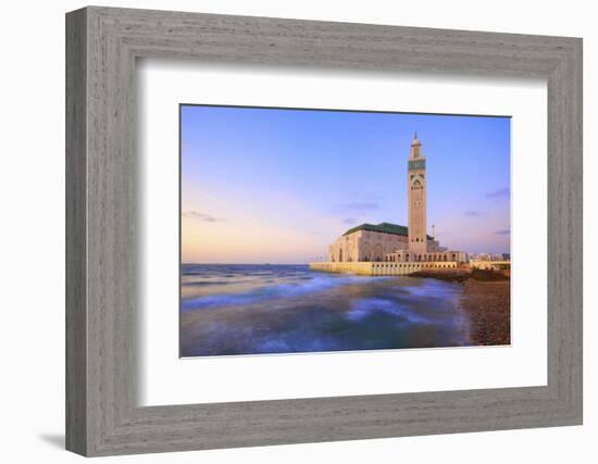 Exterior of Hassan Ll Mosque and Coastline at Dusk, Casablanca, Morocco, North Africa, Africa-Neil Farrin-Framed Photographic Print