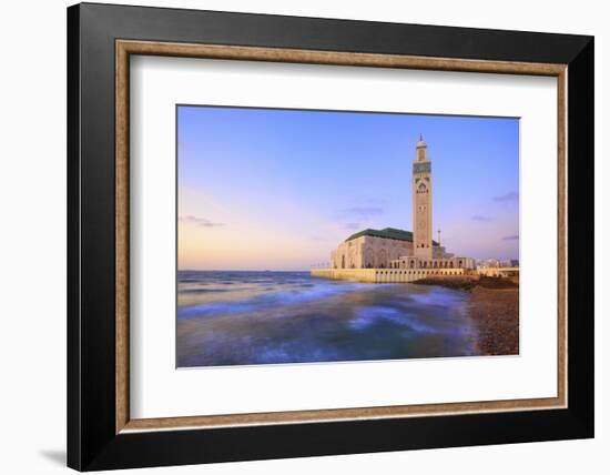 Exterior of Hassan Ll Mosque and Coastline at Dusk, Casablanca, Morocco, North Africa, Africa-Neil Farrin-Framed Photographic Print