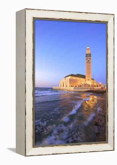 Exterior of Hassan Ll Mosque and Coastline at Dusk, Casablanca, Morocco, North Africa-Neil Farrin-Framed Premier Image Canvas