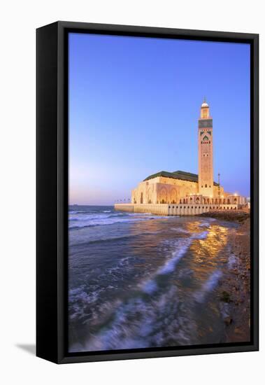 Exterior of Hassan Ll Mosque and Coastline at Dusk, Casablanca, Morocco, North Africa-Neil Farrin-Framed Premier Image Canvas