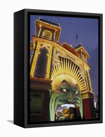 Exterior of Luna Park Entrance Illuminated at Twilight, St. Kilda, Melbourne, Victoria, Australia-Richard Nebesky-Framed Premier Image Canvas