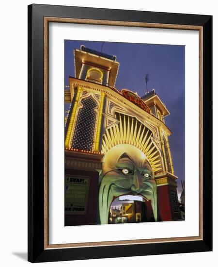 Exterior of Luna Park Entrance Illuminated at Twilight, St. Kilda, Melbourne, Victoria, Australia-Richard Nebesky-Framed Photographic Print