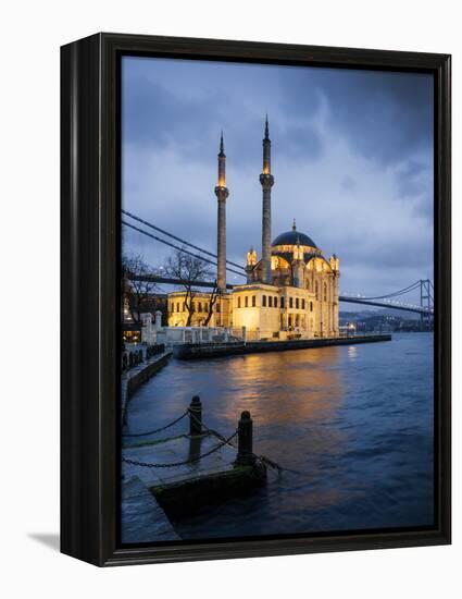 Exterior of Ortakoy Mosque and Bosphorus Bridge at Night, Ortakoy, Istanbul, Turkey-Ben Pipe-Framed Premier Image Canvas