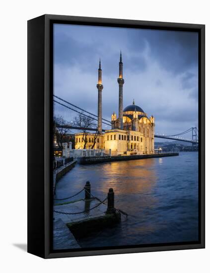 Exterior of Ortakoy Mosque and Bosphorus Bridge at Night, Ortakoy, Istanbul, Turkey-Ben Pipe-Framed Premier Image Canvas