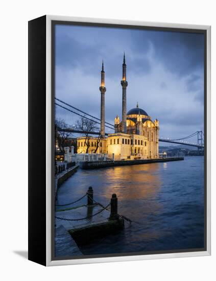 Exterior of Ortakoy Mosque and Bosphorus Bridge at Night, Ortakoy, Istanbul, Turkey-Ben Pipe-Framed Premier Image Canvas