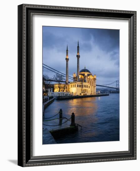 Exterior of Ortakoy Mosque and Bosphorus Bridge at Night, Ortakoy, Istanbul, Turkey-Ben Pipe-Framed Photographic Print