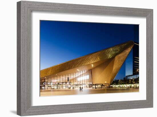 Exterior of Rotterdam Central Station at night, Rotterdam, Netherlands, Europe-Ben Pipe-Framed Photographic Print