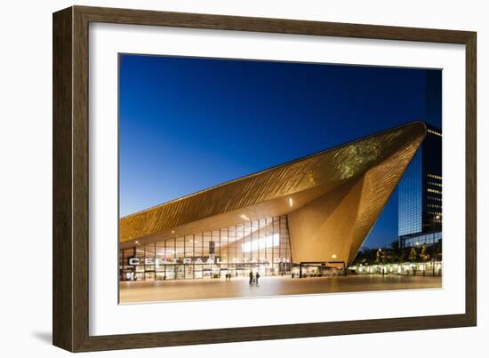 Exterior of Rotterdam Central Station at night, Rotterdam, Netherlands, Europe-Ben Pipe-Framed Photographic Print