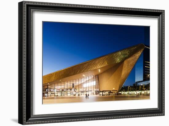 Exterior of Rotterdam Central Station at night, Rotterdam, Netherlands, Europe-Ben Pipe-Framed Photographic Print