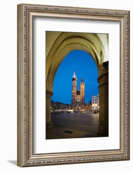 Exterior of Saint Mary's Basilica in Market Square at night, Krakow, Poland-Ben Pipe-Framed Photographic Print