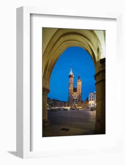 Exterior of Saint Mary's Basilica in Market Square at night, Krakow, Poland-Ben Pipe-Framed Photographic Print