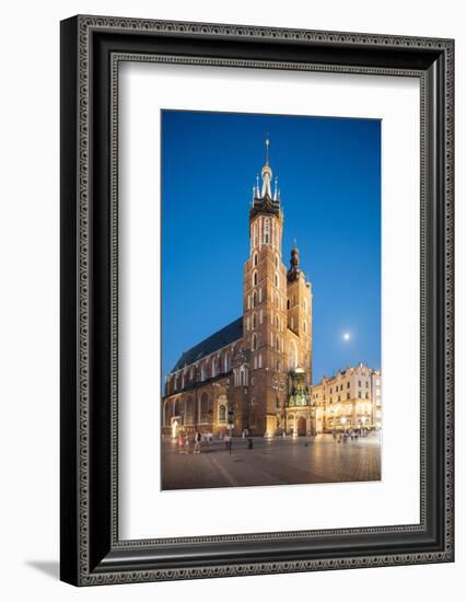 Exterior of Saint Mary's Basilica in Market Square at night, Krakow, Poland-Ben Pipe-Framed Photographic Print