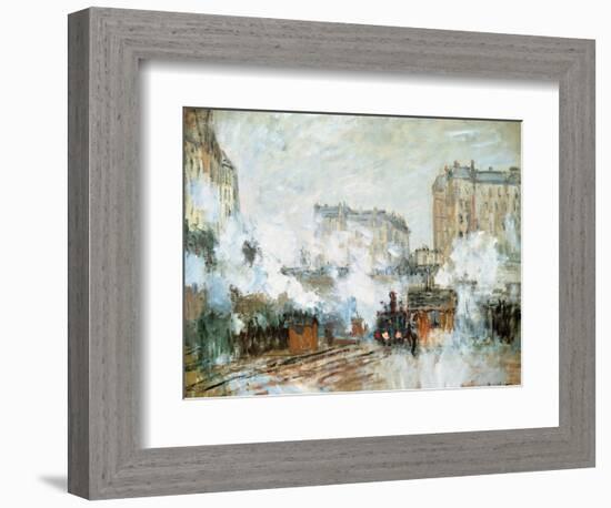 Exterior of the Gare Saint-Lazare, Arrival of a Train, 1877-Claude Monet-Framed Giclee Print