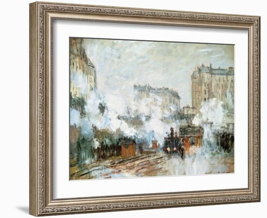 Exterior of the Gare Saint-Lazare, Arrival of a Train, 1877-Claude Monet-Framed Giclee Print