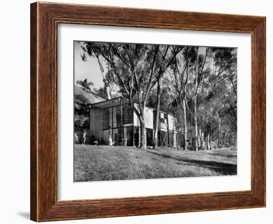 Exterior View of Charles Eames House, Showing How it Nudges into a Hillside-Peter Stackpole-Framed Photographic Print