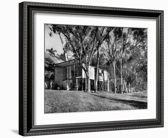 Exterior View of Charles Eames House, Showing How it Nudges into a Hillside-Peter Stackpole-Framed Photographic Print