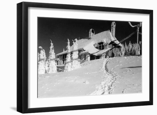 Exterior View of Mt. Spokane Lodge in Winter - Mt. Spokane, WA-Lantern Press-Framed Art Print