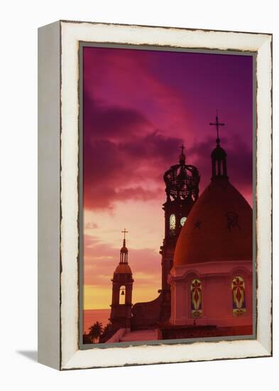 Exterior View of the Church of Guadalupe at Sunset-Randy Faris-Framed Premier Image Canvas