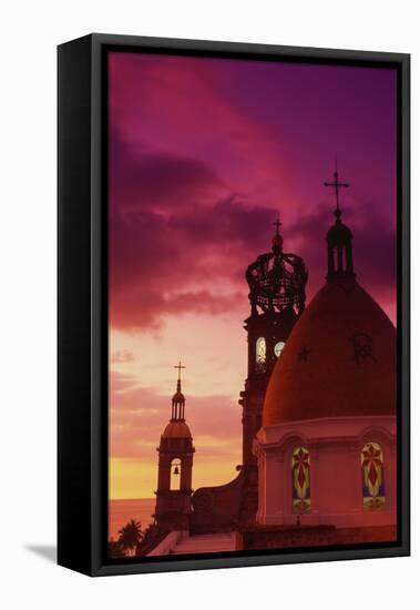 Exterior View of the Church of Guadalupe at Sunset-Randy Faris-Framed Premier Image Canvas