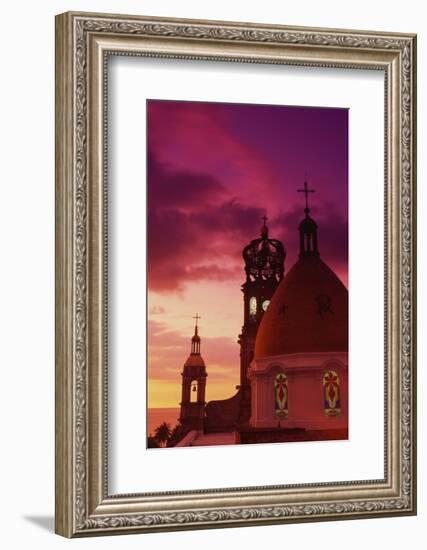 Exterior View of the Church of Guadalupe at Sunset-Randy Faris-Framed Photographic Print