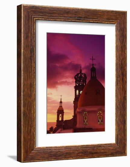 Exterior View of the Church of Guadalupe at Sunset-Randy Faris-Framed Photographic Print