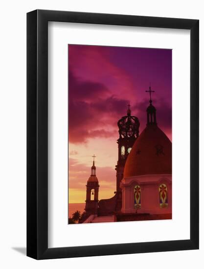 Exterior View of the Church of Guadalupe at Sunset-Randy Faris-Framed Photographic Print