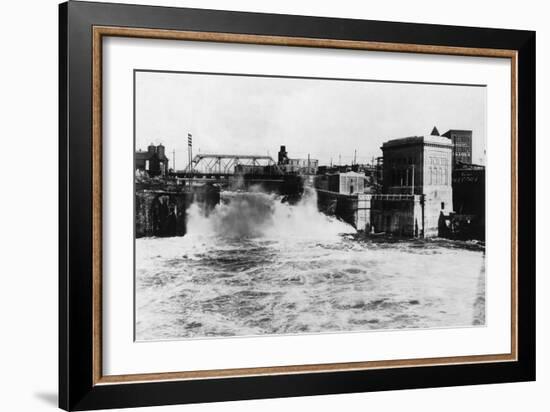 Exterior View of Washington Water Power Plant - Spokane, WA-Lantern Press-Framed Art Print