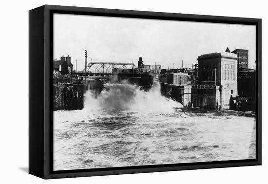 Exterior View of Washington Water Power Plant - Spokane, WA-Lantern Press-Framed Stretched Canvas