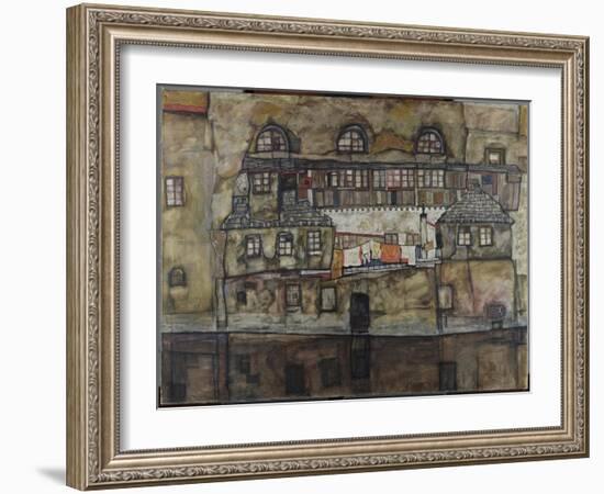 Exterior Wall by the Riverside. 1915-Egon Schiele-Framed Giclee Print