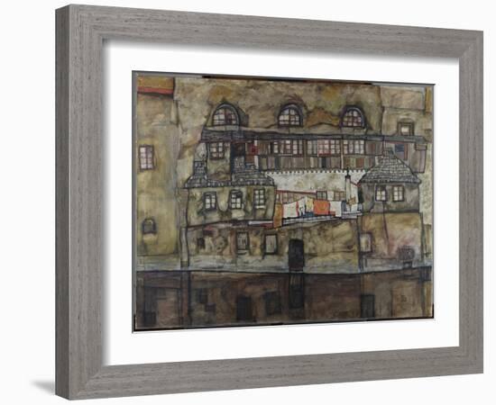 Exterior Wall by the Riverside. 1915-Egon Schiele-Framed Giclee Print