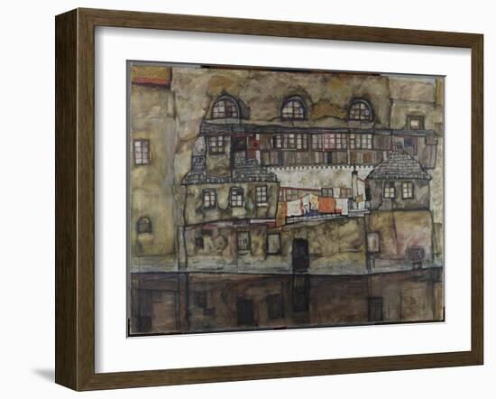 Exterior Wall by the Riverside. 1915-Egon Schiele-Framed Giclee Print