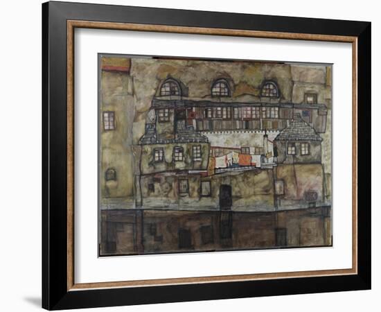 Exterior Wall by the Riverside. 1915-Egon Schiele-Framed Giclee Print