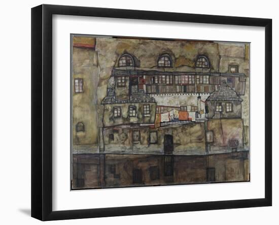 Exterior Wall by the Riverside. 1915-Egon Schiele-Framed Giclee Print