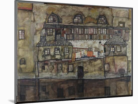 Exterior Wall by the Riverside. 1915-Egon Schiele-Mounted Giclee Print